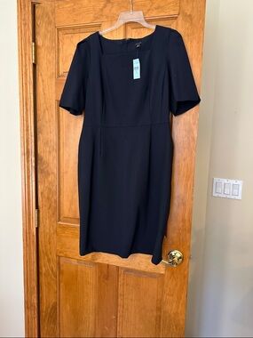 Ann Taylor Black Square-Neck Midi Sheath Dress